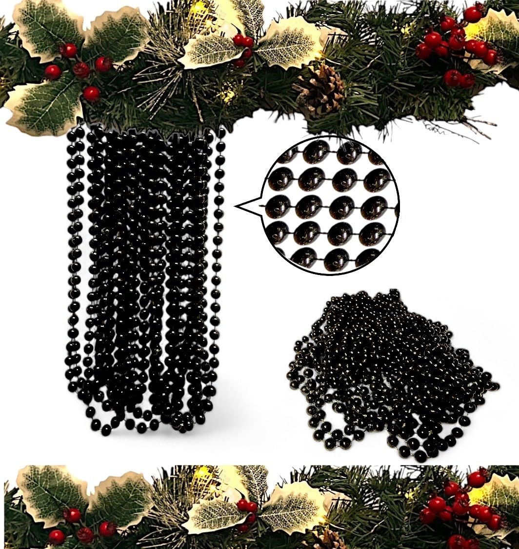 Luxury Christmas Tree & Room Decoration - 10m Long Bead Chain with 8mm Beads (Black, 10)