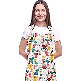 CRJHNS Cute Apron with 2 Pockets for Women, Adjustable Neck Strap and Long Waist Ties Cotton Cooking Baking Aprons, Use as a Kitchen and Chef Apron, Artist or Garden Aprons (Cat)