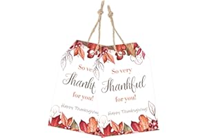 joycraft 50Pcs Happy Thankgiving Tags with String, 3.3x2.1 inch Maple Fall Paper Gift Wrap Tags, Reddish Brown Happy Thanksgiving Holiday Hangtags for Red Wine, Maple Syrup, Bouquet and Desserts