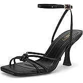PARTY Women's Square Open Toe Strappy Heeled Sandals 3 inch Stiletto Kitten Heel with Ankle Buckle Strap, Comfortable Slingback Summer Dress Shoes