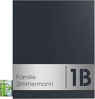 Design-Briefkasten anthrazit mit Zeitungsfach (RAL 7016) MOCAVI Box 111 Postkasten mit Hausnummer und Name V4A-Edelstahl graviert moderner Briefkasten rostfrei groß DIN A4
