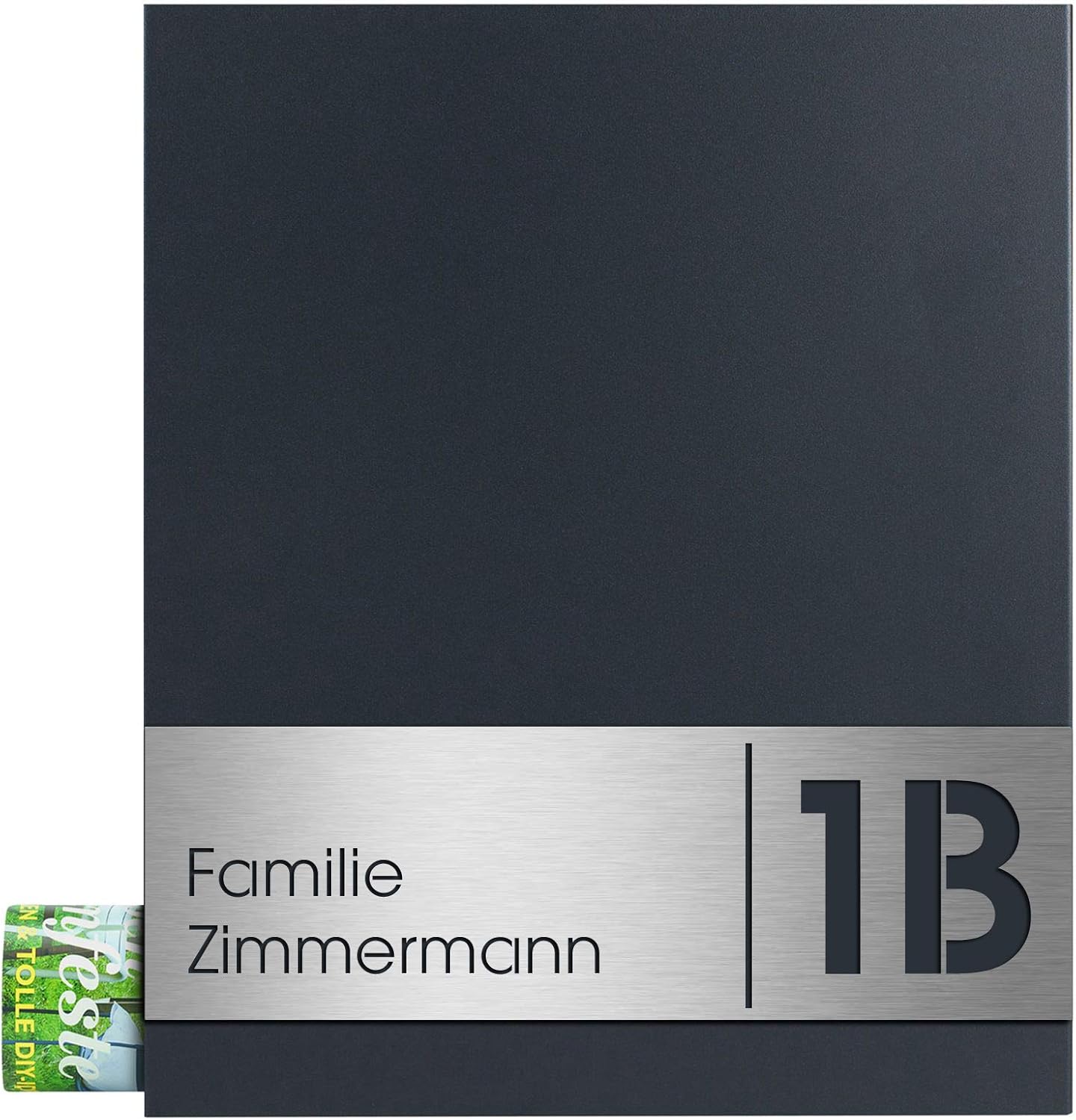 Design-Briefkasten anthrazit mit Zeitungsfach (RAL 7016) MOCAVI Box 111 Postkasten mit Hausnummer und Name V4A-Edelstahl graviert moderner Briefkasten rostfrei groß DIN A4