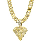 Yonghao Pavilion Hip Hop Necklace for Men Luxury Diamond Shape Pendant Necklace, Gold Plated Cuban Chain with Crystal Rhinestones Rap Accessories Chain length 23.62 inches