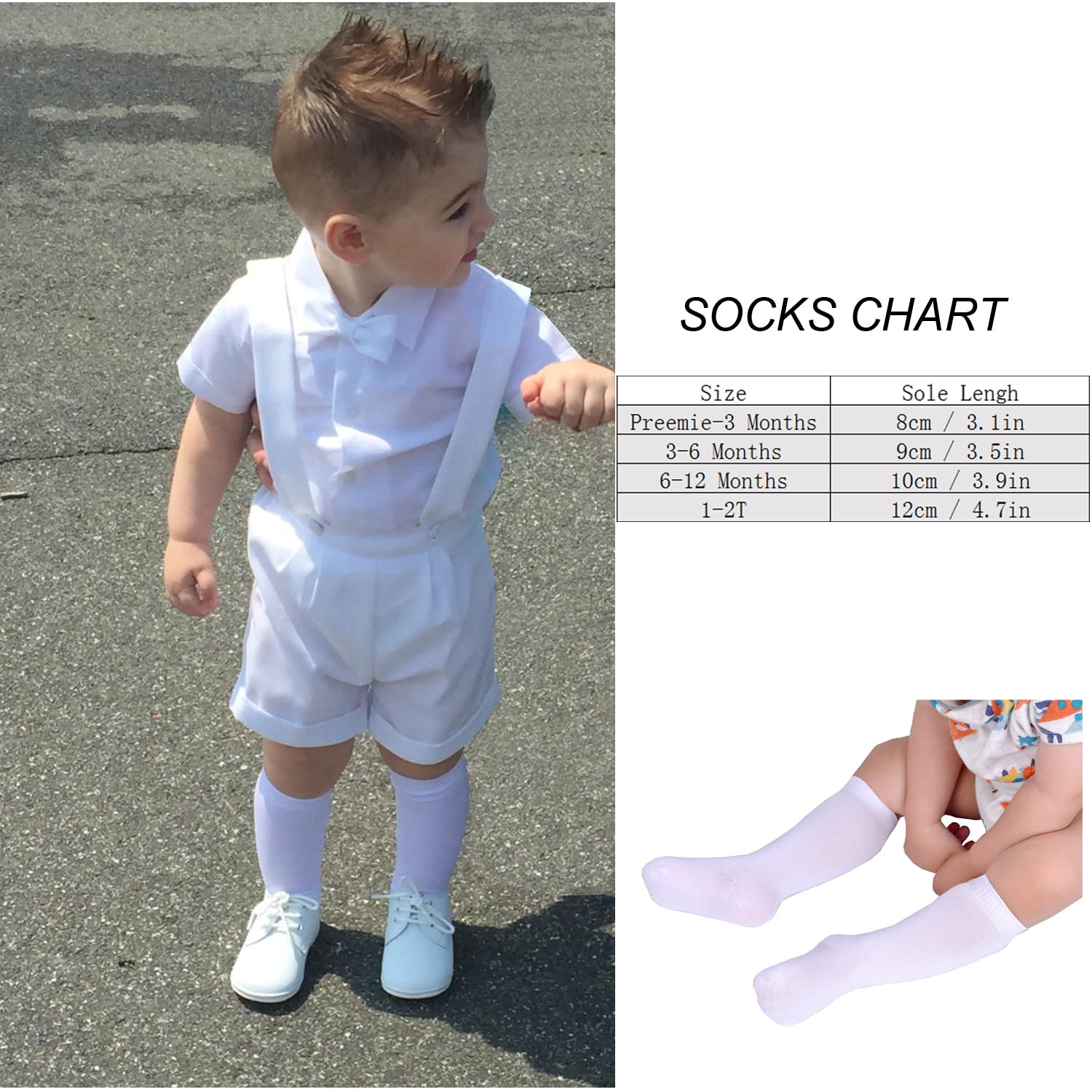 EPEIUS Baby Knee High Socks Seamless Baby Socks Solid Cotton Stockings for Boys/Girls 0-3/3-6/6-12/12-24 Months 3 Pack