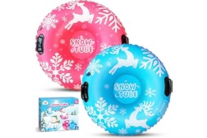 ZMLM Snow Tubes for Kids, Plastic Snow Sleds with Handles, Inflatable Blow Up Sled Set for Sledding, 2 Pack 36” Snow Tube Heavy Duty, Winter Outdoor Christmas Toys for Boys Girls Ages 6 7 8 9 10