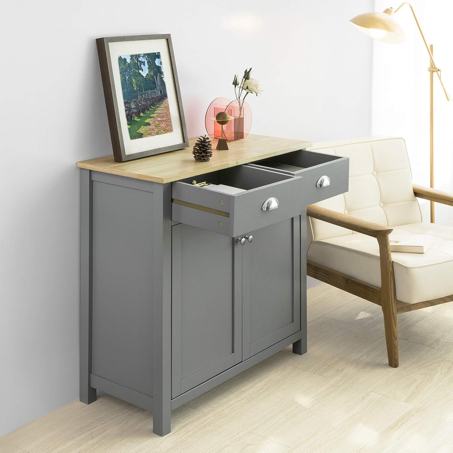 SoBuy FSB25-HG Sideboard mit 2 Schubladen und 2 Türen Kommode