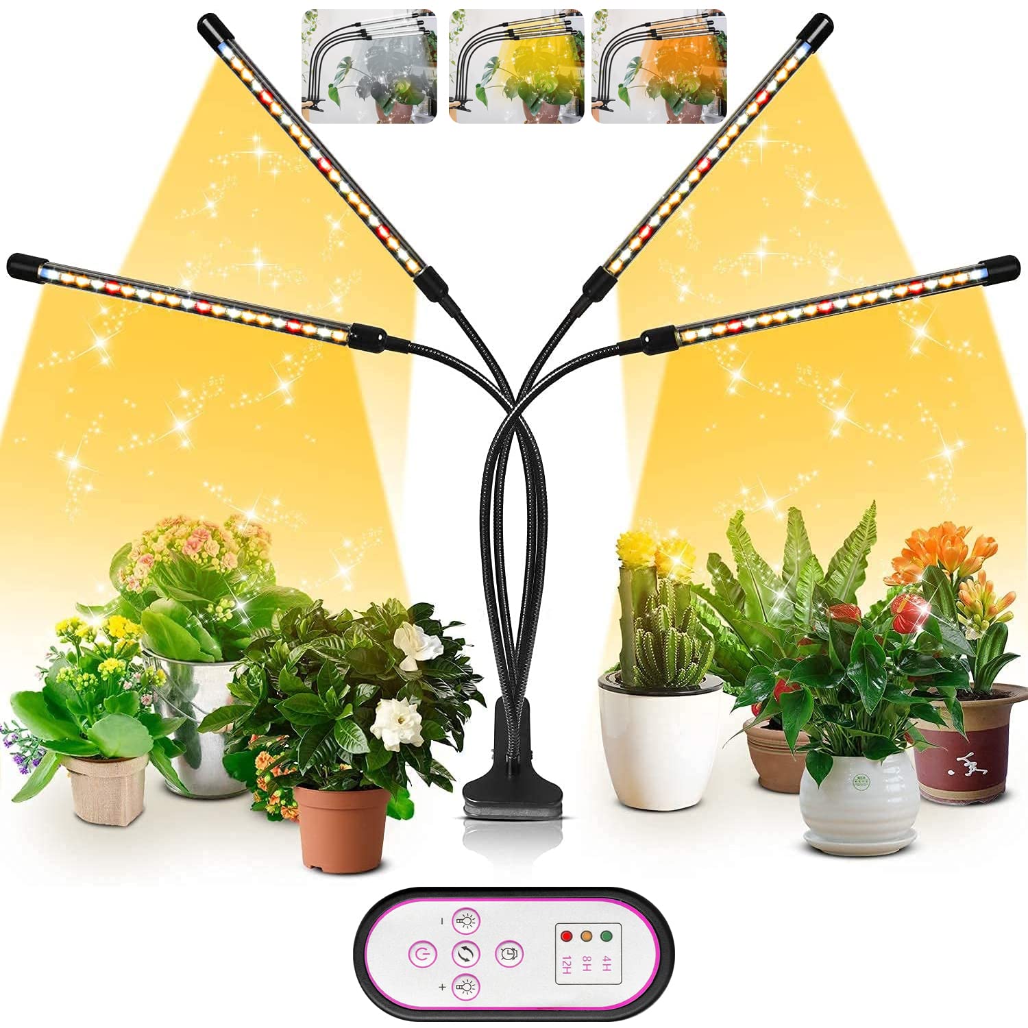 Senelux Plant Light - 80 LED Grow Lamp, 4 Arms, Sunlike Full Spectrum, 4/8/12H Timer, 10 Dimmable Levels, for Greenhouse & Succulent