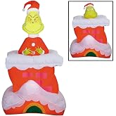 Gemmy Animated Airblown Grinch Pop Up from Seussian Chimney, 5.5 ft Tall, Multi