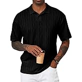 JMIERR Mens Polo Shirt Textured Knit Button Casual Short Sleeve Summer Vacation Beach Stretchy Golf Shirts