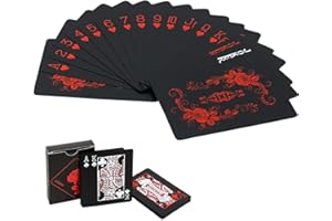 Joyoldelf Waterproof Playing Cards with Unique Pattern & Flower Backing - Cool Black PVC Flexible Classic Magic Poker Tricks 
