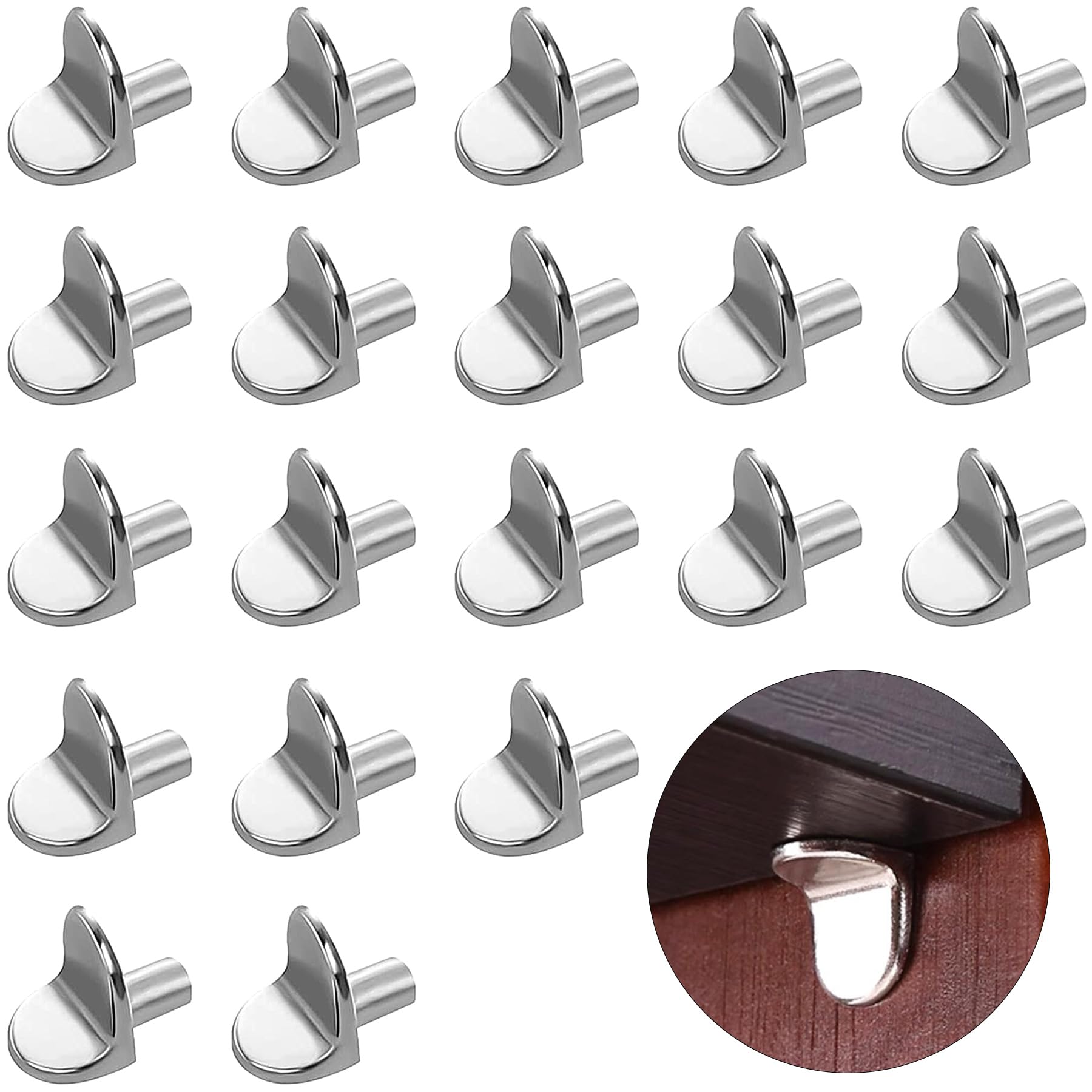 Shelf Support Pegs 5mm L Shape Metal Shelf Pegs for Kitchen Cabinet Bookcase Closet Wardrobe Cupboard Wood Glass Shelves Supports, Nickel Plated Shelf Bracket Pegs Pins,20Pcs