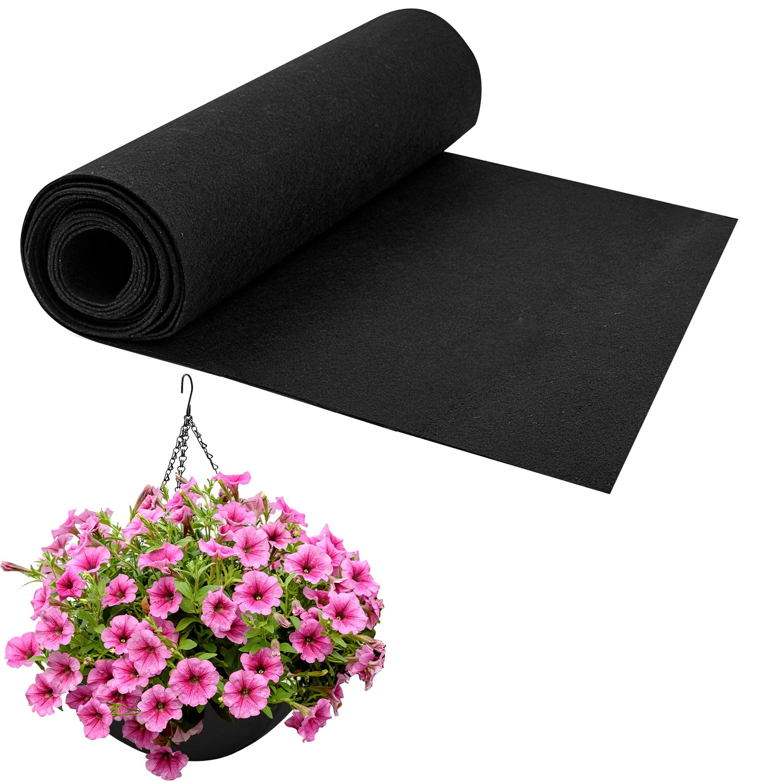 30x200cm/12x80Inch Felt Planter Liner Roll Non Woven Fabric Plant Liner Sheets Black Hanging Basket Liner Roll Coco Liners Roll Alternative Easy to Cut for Garden Flower Pot Window Box Animal Pet Mat