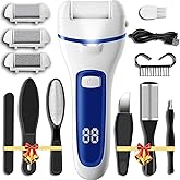 Callus Remover for Feet Electric Foot File, 13-in-1 Professional Pedicure Tools Foot Care Kit, Foot Scrubber Pedi for Hard Cracked Dry Dead Skin, 3 Rollers, 2 Speed, Battery Display (White&Blue)