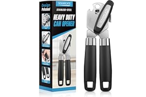 Can Opener Manual Heavy Duty Multifunctional with Magnet Lift [Ergonomic Curved Handle Grip] Stainless Steel, Arthritis-Frien