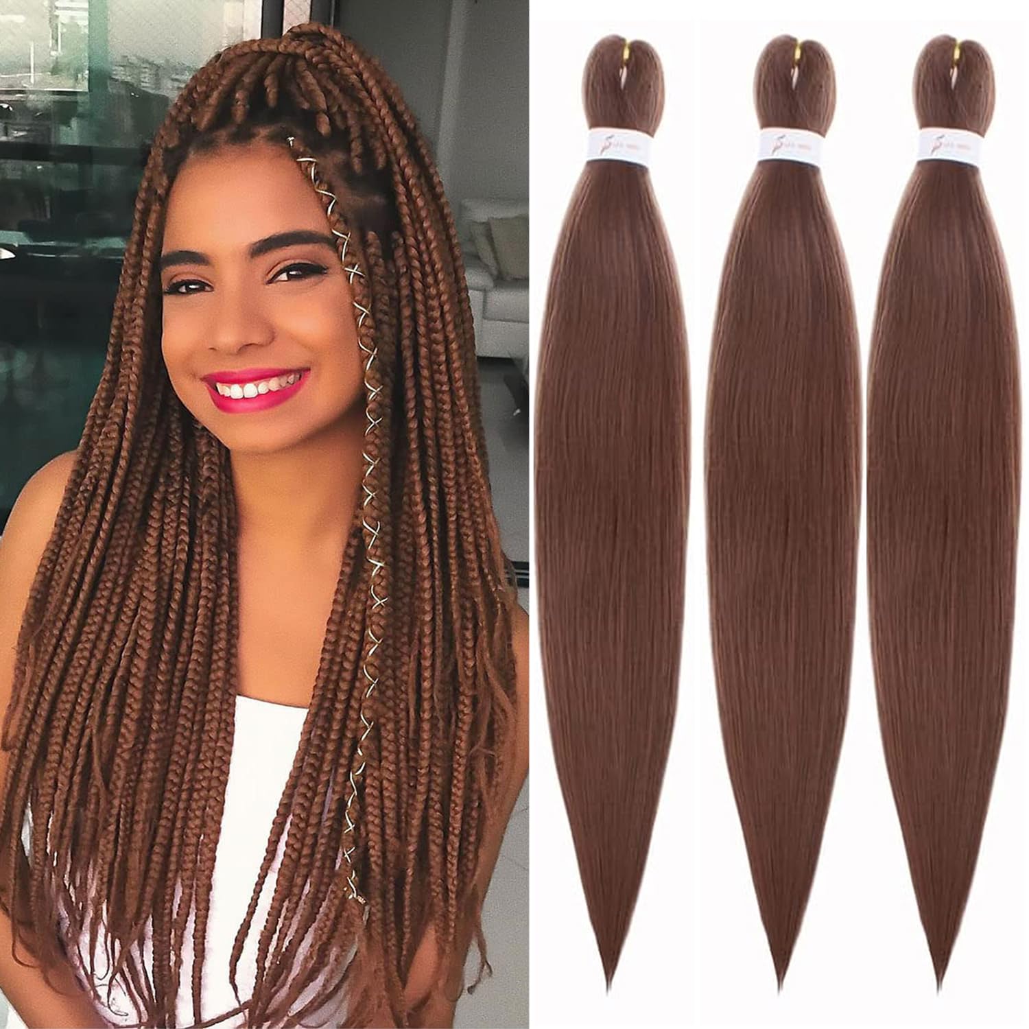 Xtrend 26 Inch EZ Braids 3Packs Pre-Stretched EZ Braiding Hair Extensions for Box Braids Hair Hot Water Setting Synthetic Fiber Hair Extensions(3Packs,30#)