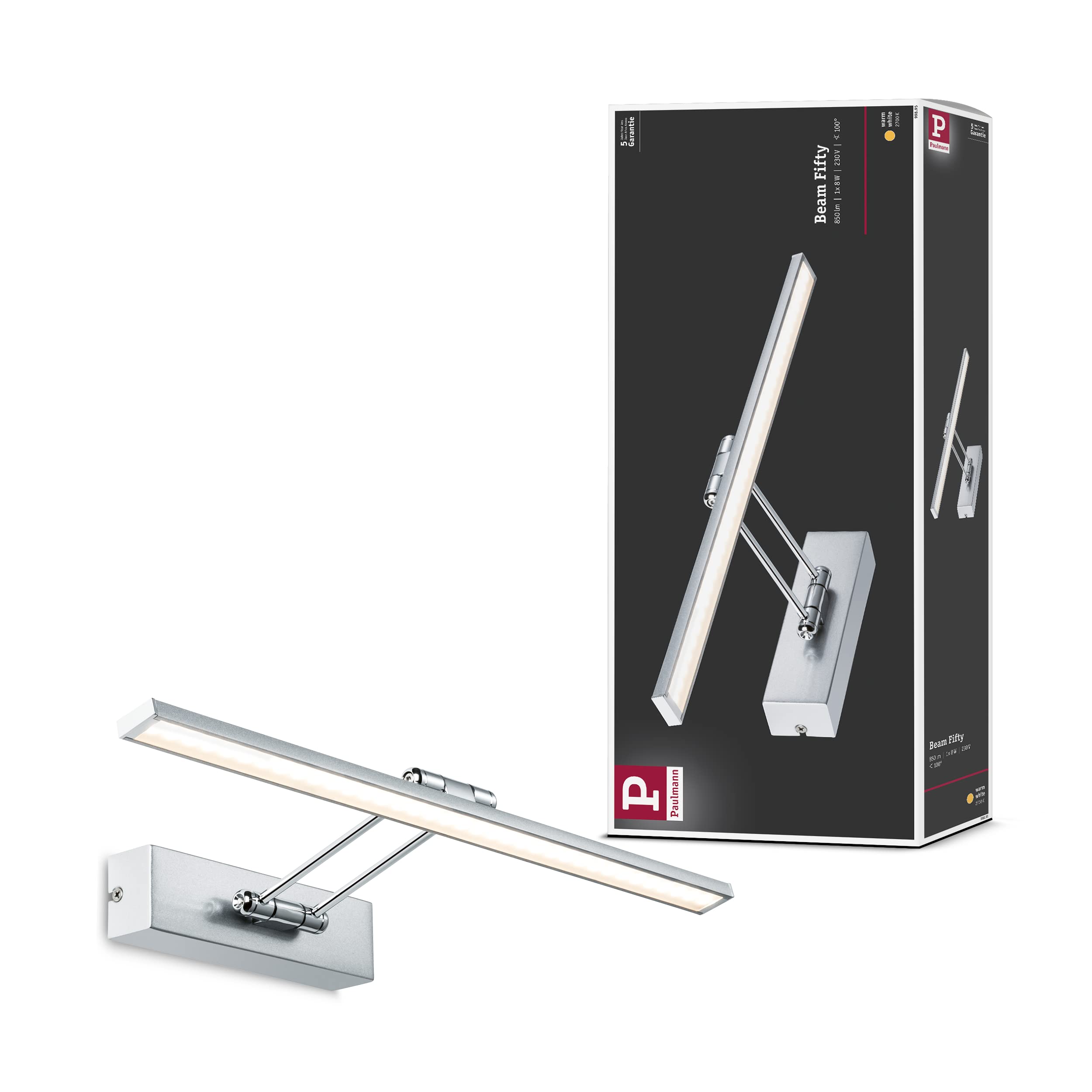 Paulmann 99895 Galeria LED Picture luminaire Assistent II Cabinet luminaire incl. 1x7W Picture Lighting Brushed Nickel, Chrome Metal 2700K