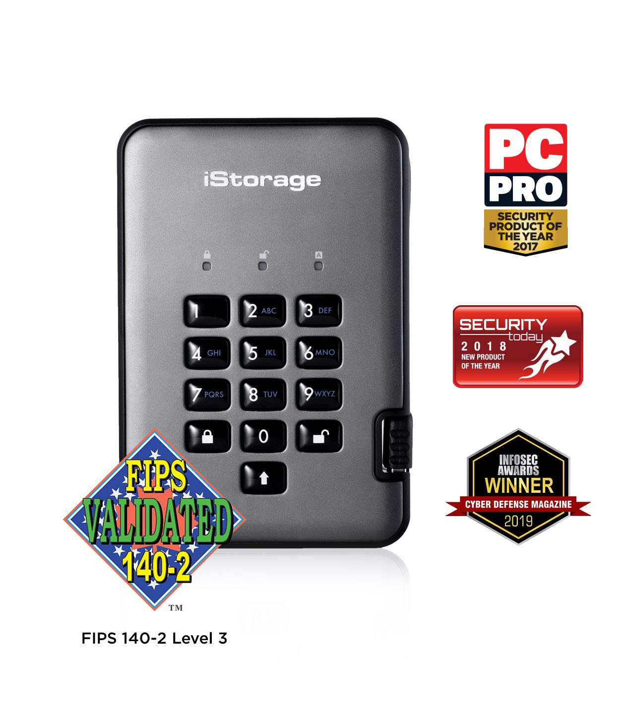 iStorage diskAshur PRO2 SSD 128GB | Secure Solid State Drive | FIPS Level 3 certified | Password protected | Dust/Water-Resistant | Hardware encryption
