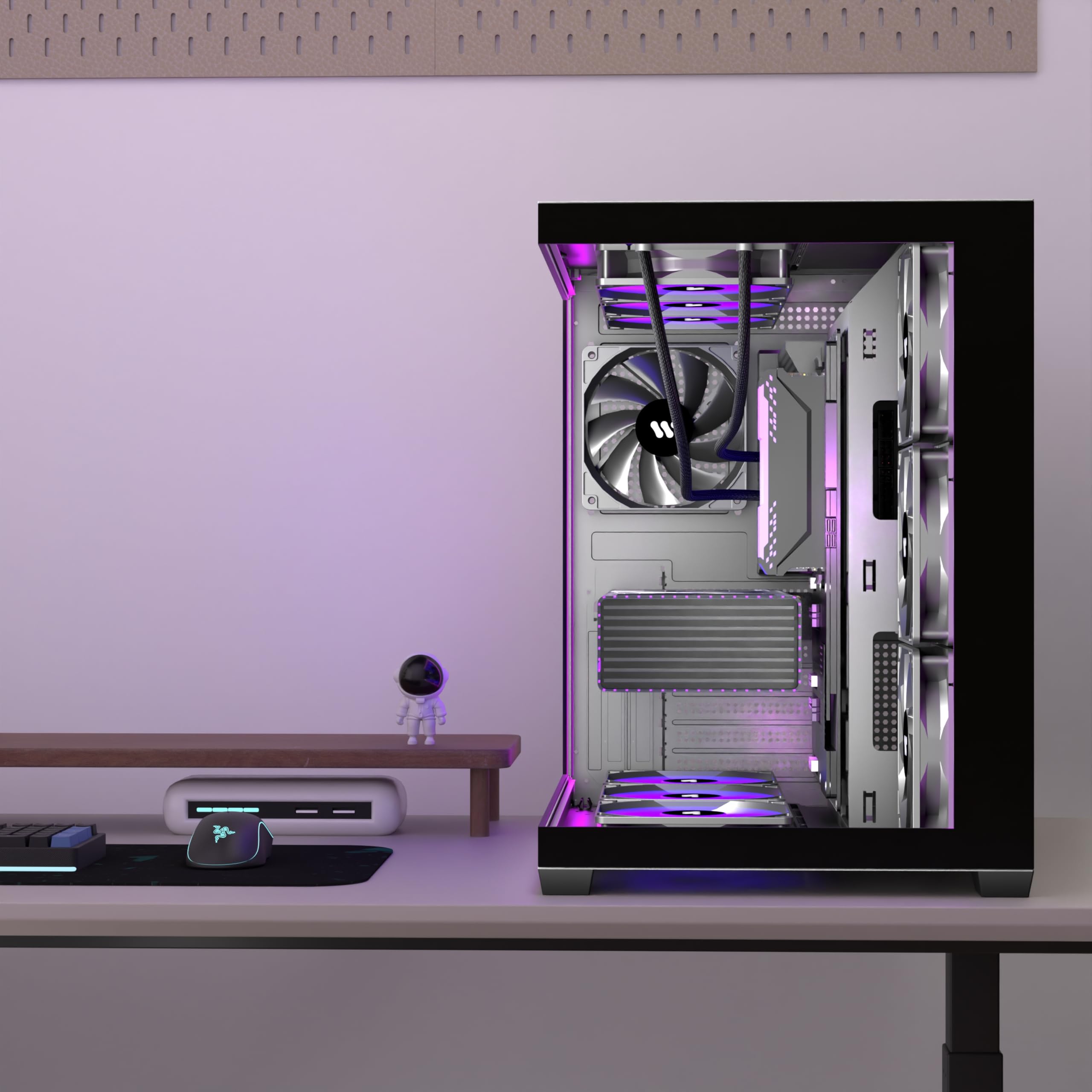 KEDIERS PC CASE ATX 4 Fans Pre-Installed, Type-C Mid Tower Computer Case with Full-View Dual Tempered Glass, Gaming PC Case,Black,K4