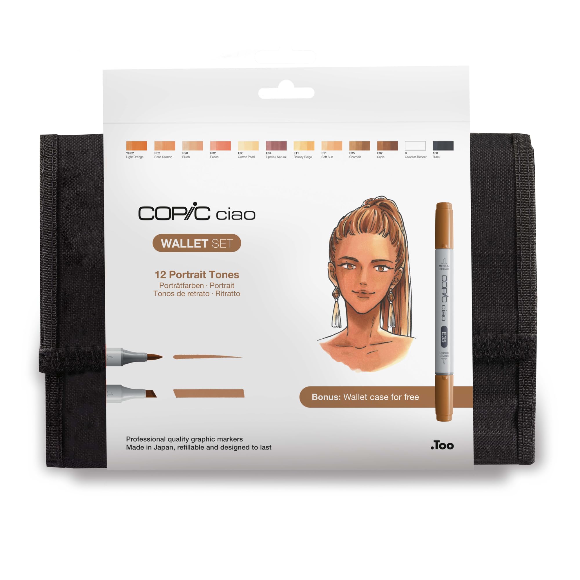 COPIC Ciao Coloured Marker Pen - Coppic Ciao Wallet of 12 Portrait, for Art & Crafts, Colouring, Graphics, Highlighter, Design, Anime, Professional & Beginners, Art Supplies & Colouring Books