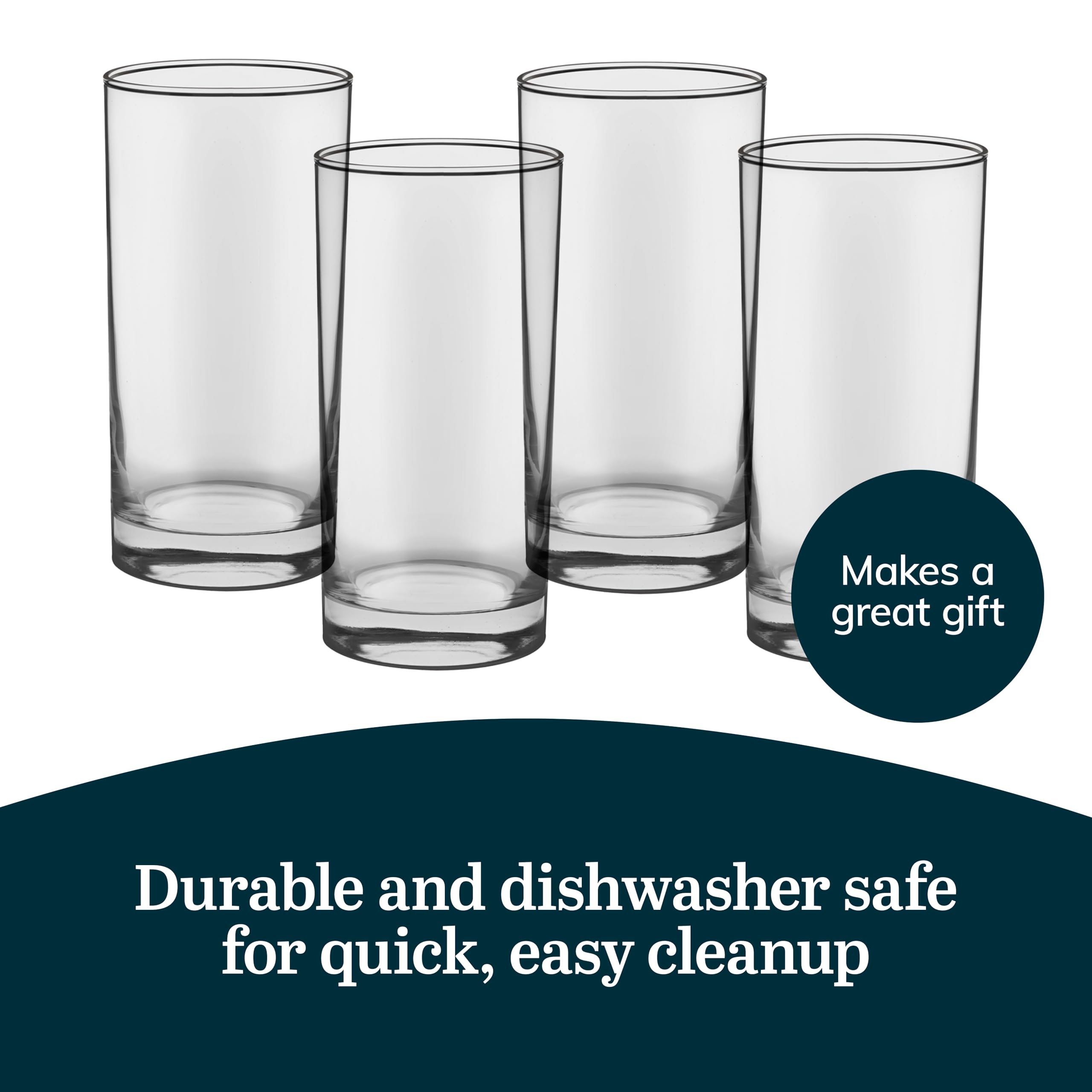 Libbey Heavy Base Drinking Glasses Set of 8, 15.5 Oz Elegant, Weighted Clear Water Glasses, Dishwasher Safe Glass Cups Set for Parties, Birthdays