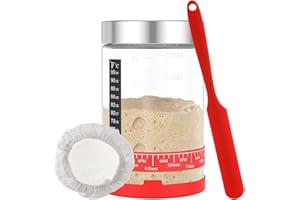 XYTZHSAI Sourdough Starter Jar Kit, 40 oz Glass Sourdough Bread Starter Jar with Wide Mouth, Silicone Spatula, Metal Lid & Cl