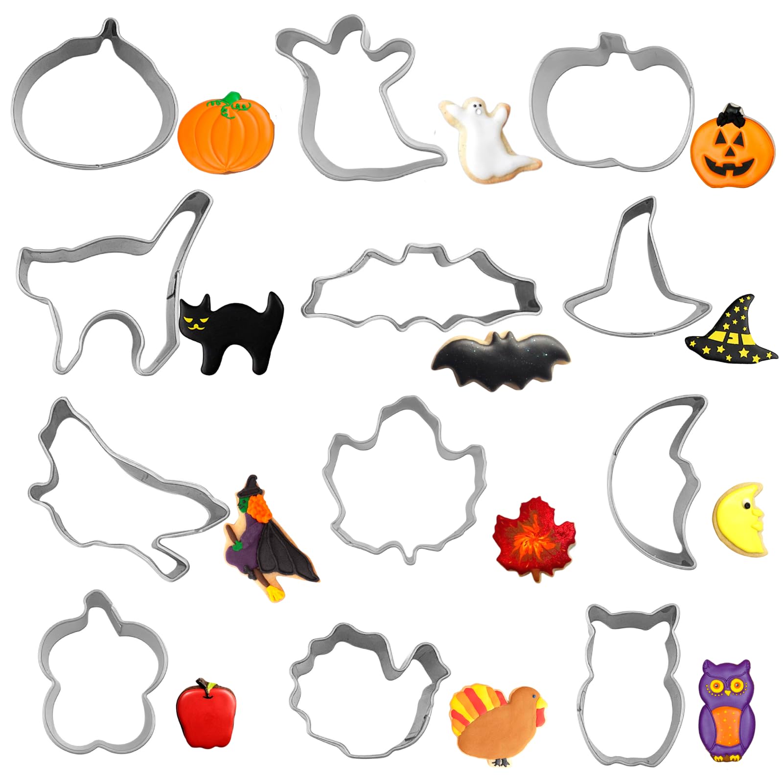 Halloween Cookie Cutters Set,12PCS Mini Halloween Cookie Cutters Stainless Steel - Pumpkin, Ghost, Bat, Witch's Hat, Cat and More