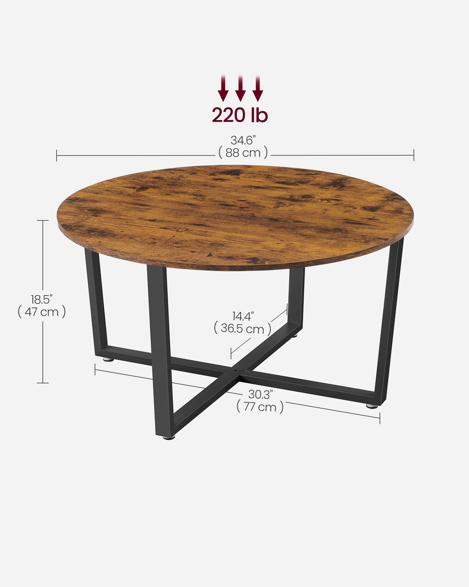 VASAGLE ALINRU Round Coffee Table, Industrial Style Cocktail Table, Durable Metal Frame, Easy to Assemble, for Living Room, Rustic Brown ULCT88X 39.4 x 21.7 x 17.7 Inches