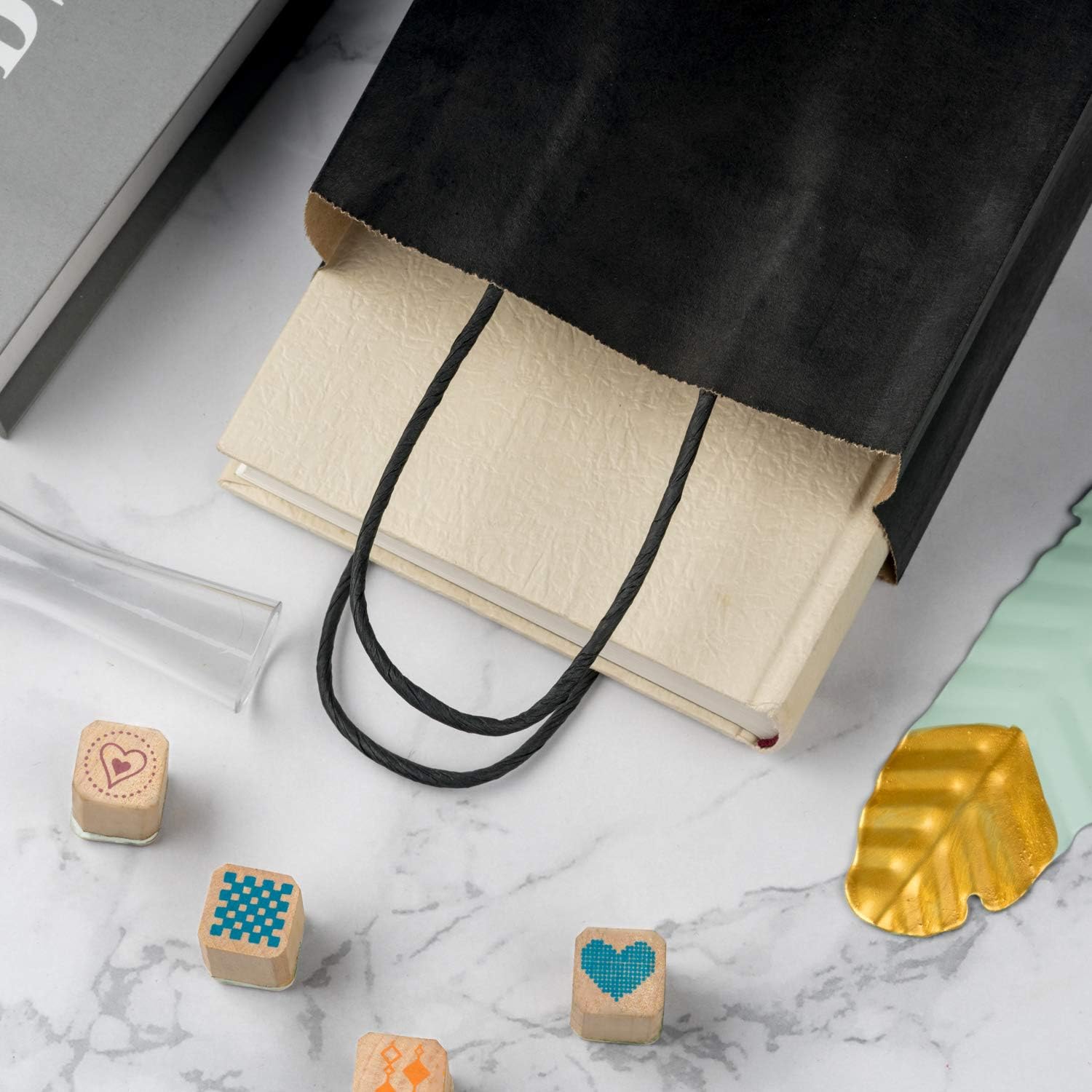 Loveinside 21x11x27 cm Paper Bags Medium Kraft Black Gift Bags Bulk with Handles for Birthday Wedding Party Favors 25pcs/ SET - Image 5