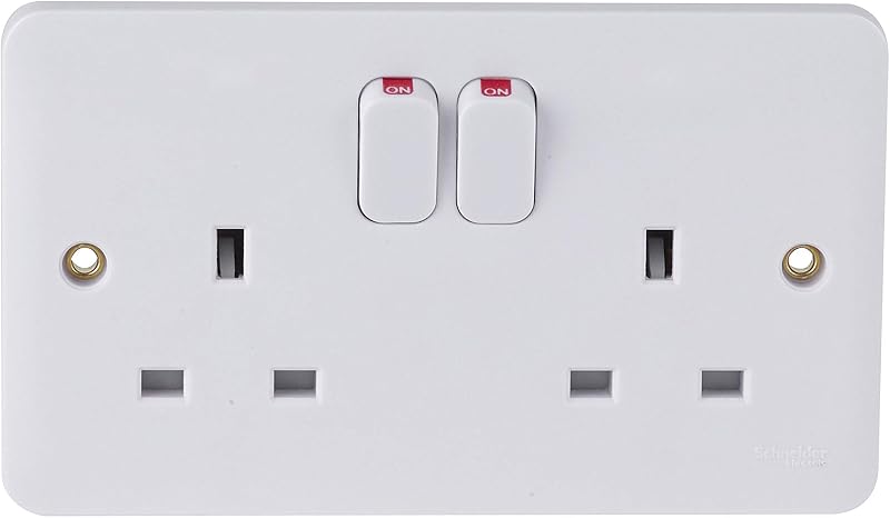 Schneider Electric Lisse 13A 2-Gang SP Switched Plug Socket White Urea
