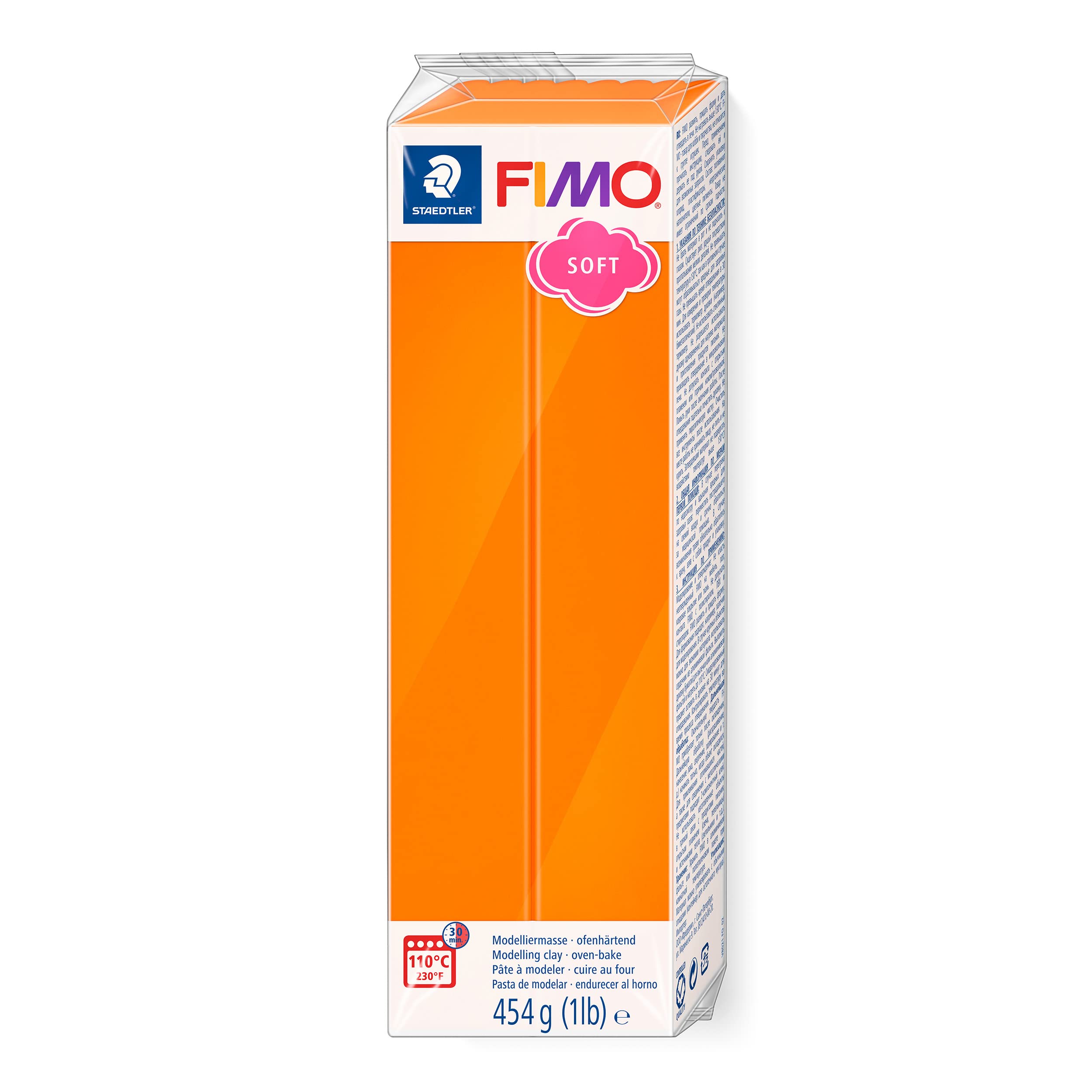 STAEDTLER 8021-42 FIMO Soft Oven-Hardening Polymer Modelling Clay - Tangerine (1 x 454g Block)