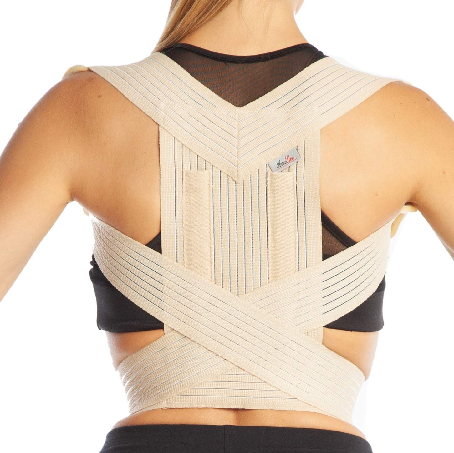 Armoline Posture Corrector Back Brace Support Shoulder Belt Adjustable Women Men (L, Beige)