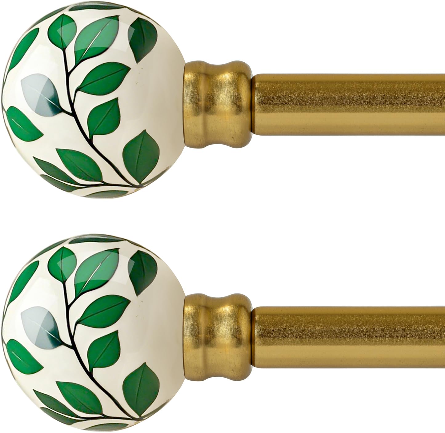 Photo 1 of **ONE KNOB IS BROKEN**Ceramic Gold Curtain Rods Set of 2 for Windows 72 to 144 Inches Adjustable Length Duty 1" Diameter Window Curtain Rod with Modern Green Leaf Pattern Decorative Finials for Bedroom Living Room Kitchen