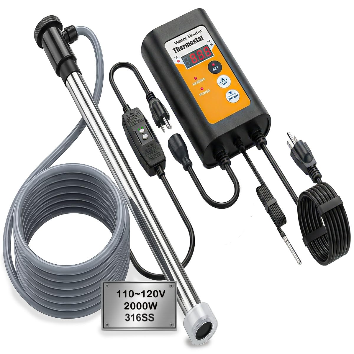 Photo 1 of 120V | 2000W Portable Immersion Water Heater with Thermostat & GFCI Protection - Bathtubs Heaters - Submersible Pool Heater for Inflatable, Stock Tank, Baptistry, Baptismal, Pools Warmer