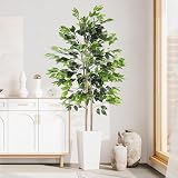 YOLEO 5.5ft Ficus Tree with White Planter Indoor Decorative Plant view 4