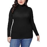COOTRY Women’s Plus Size Turtleneck Mock Neck Tops Long Sleeve Lightweight Slim Fitted Base Layer Shirts
