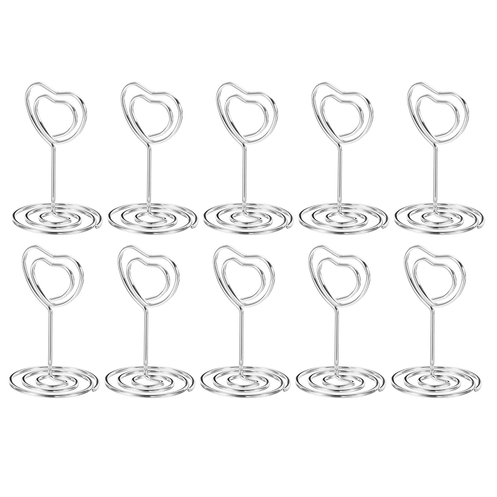 PATIKIL 2 Inch Table Number Holder, 10 Pack Wire Photo Picture Place Card Seating Labels Heart Shape Clips for Party Meeting Wedding Displaying, Silver Tone