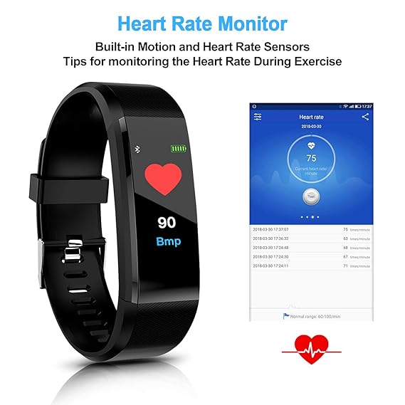 HK Fitness Tracker HR, Activity Tracker Watch with Heart Rate Blood Pressure Monitor Waterproof Smart Bracelet Wrist Band with GPS Step Calorie ...
