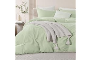NEXHOME PRO Duvet Cover Set Kids Twin Size Linen Feel Textured Organic Natural 100% Washed Cotton Duvet Cover 2 Pieces Bedding Set with Zipper Closure, Breathable, Mint Green (No Comforter)