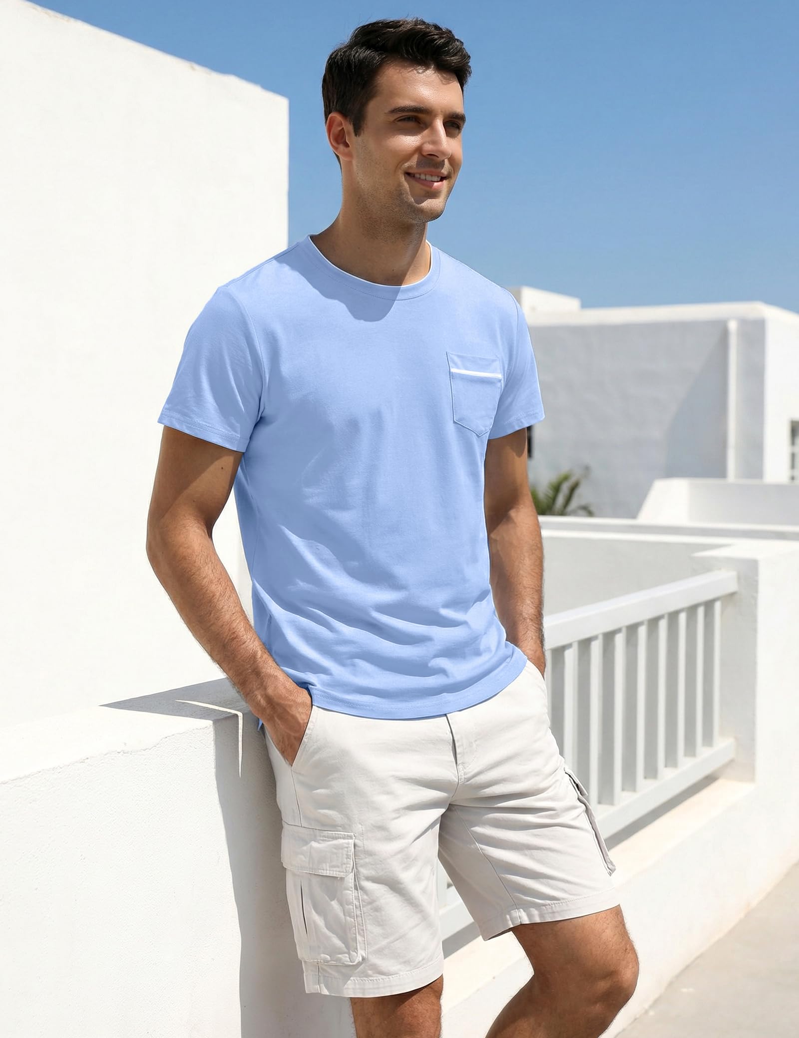 iClosam T Shirt Herren Baumwolle Feuchtigkeitsableitend Hellblau M 5