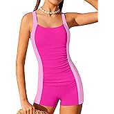 TyeSmo Girls Swimsuit One Piece Swimsuits Color Block Bathing Suit for Teens Ruched Swimwear with Padded 9-16Y