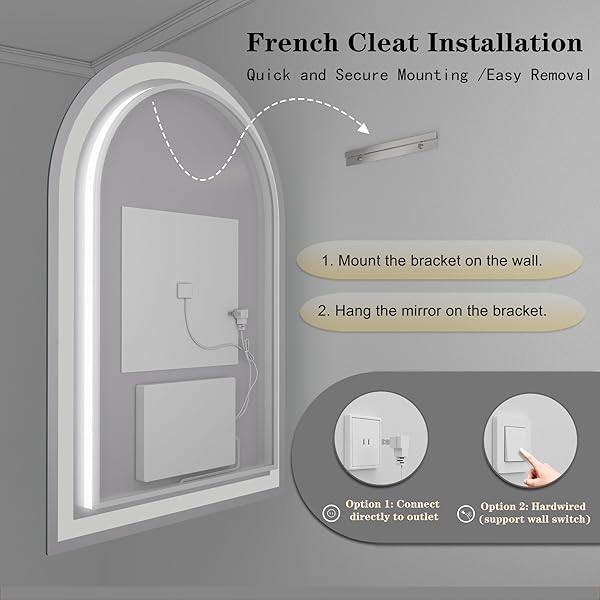 CHARMOR 24X32 ARCHED LED BATHROOM MIRROR WITH LIGHTS, LIGHTED BATHROOM VANITY MIRROR FOR WALL, DIMMABLE BACKLIT AND FRONTLIT, ANTI-FOG, MEMORY, ETL LISTED