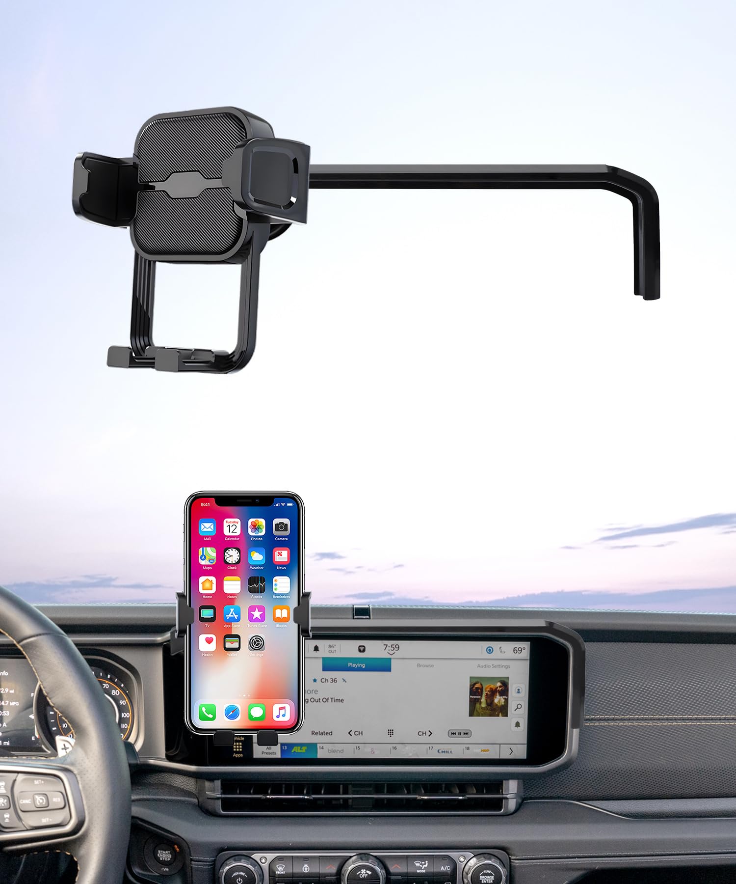 Photo 1 of Masergogo Car Phone Holder for 2024 2025 Jeep Wrangler/Wrangler 4xe / Gladiator, 12.3 inch Screen Fixed Clip, Auto Accessories Navigation Bracket, Interior Decoration Mobile Phone Mount