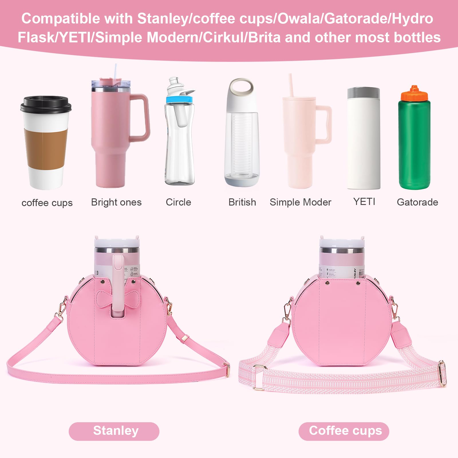 Asaint Stanley Cup Purse, Crossbody Bag with Water Bottle Holder, Adjustable Women Shoulder Strap (Pink (D))
