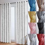 John Aird Crushed Velvet Eyelet Curtains White 66x90 Pair Fully Lined