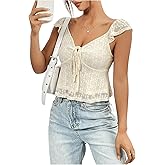 SHENHE Women's Y2k Lace Sweetheart Neckline Top Ruffle Cap Sleeve Peplum Babydoll Going Out Top