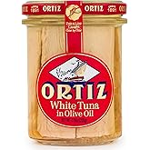 Ortiz White Tuna in Olive Oil, Hand-Packed Fillets in Glass Jar, 7.76oz | Bonito del Norte White Tuna in Olive Oil, Hand-Packed Fillets in Glass Jar, Spanish Wild-Caught Albacore Tuna