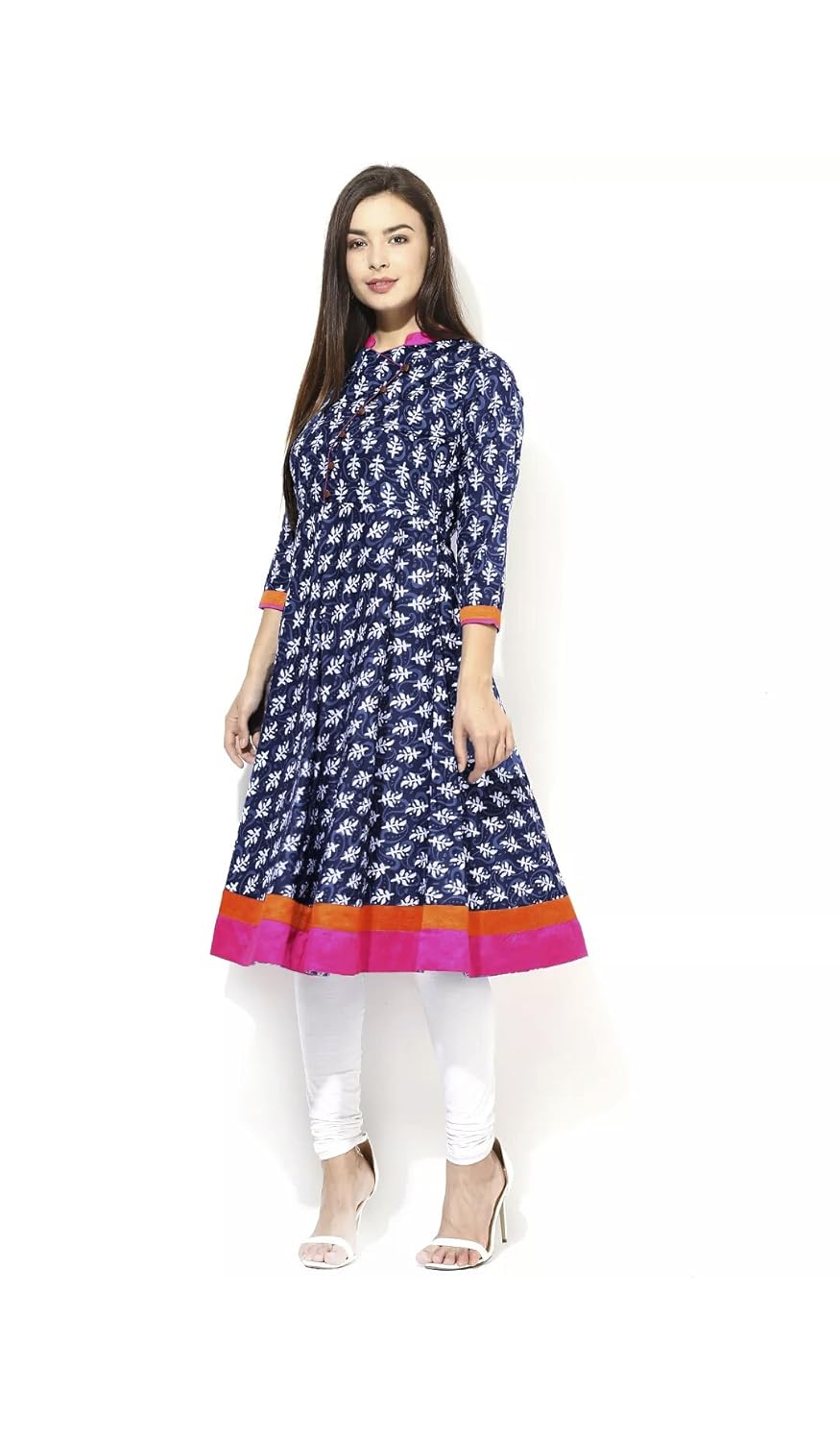 anjushree choice women's cotton blue printed stitched anarkali kurta kurti