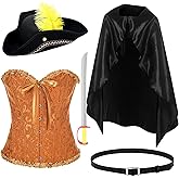 Newcotte Women Cat in Boots Costume Set for Halloween Cosplay Hat Cloak Belt Waist Corset Accessories Props for Adult Halloween Party Cos Supplies