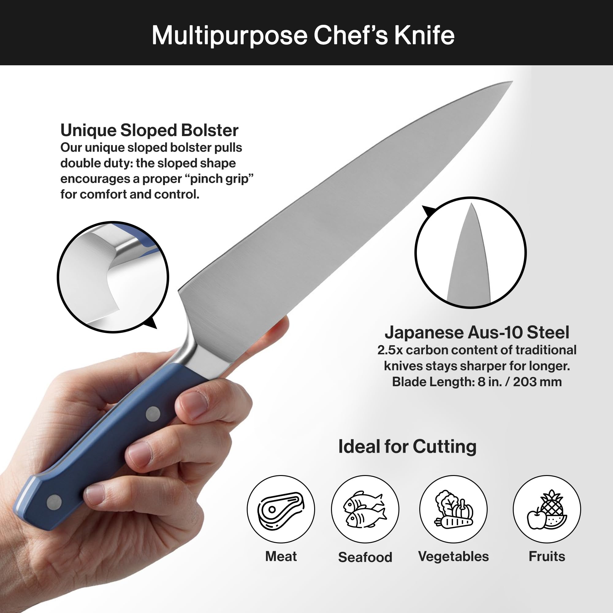 Misen Ultimate 8 Inch Chef's Knife Pro Kitchen Knife High Carbon