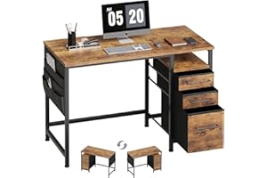 Maihail Small Desk with Drawers, 40 inch Computer Desk with Shelves, Writing Desk with Storage, Small Office Desk with Metal 